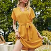 Miguofan Kobiety Lato Plus Size Sukienka Solid Ol Eleganckie Sukienki Kobiet Suknie Bow Dress High Waist Casual Szyfonowa Sukienka Vetidos X0521