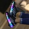 Size 28-40 Kids Led Shoes Glowing Sneakers with Roller for Boys Luminous Sneakers with Backlight One Wheel Roller Skate Shoes 211022