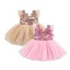 0-4y Kid Baby Girl Sukienka Ubrania Cekiny Tulle Princess Dresses Casual Berbecia Dresses Dla Dziewczyn Urodziny Odzież Q0716