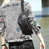 ファッションカジュアル本物の革メンズブラックチェストバッグシンプルな用途の自然な実物牛革多機能ウエストパック