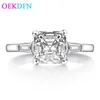 Oekdfn 925 Srebrne pierścienie Asscher Cut Created Moissanite kamień szlachetny Diamenty ślubne pierścionek zaręczynowy Fine Jewelry Whole4123817