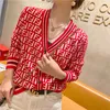 Mode v-ringning långärmad stickad kvinnors tröjor kofta lös casual jacka koreansk varumärkesdesigner brev broderi tryck tröja sw200r