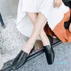 드레스 신발 여성 아파트 암소 가죽 소프트 옐로우 컬러 스퀘어 발가락 봄 가을 편안한 캐주얼 신발 파티 드레스 0063
