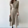 Casual Dresses High Quality Korean Style Knitting Dress Female V-neck Elegant Sweater Vintage Woman Long Sleeve Robe Winter Autumn 2021