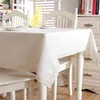 Christmas linho algodão engrossar toalha de mesa sólida branco laço de laço bando lavável café jantar tabela pano para banquete de casamento 210626