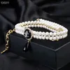 Designer vintage Designer Ciondolo Neccante Logo Black Water Drop 3 Strayer Crystal Double Pearl Chain Chiker per Women Jewelry267o