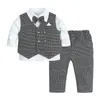 Neugeborenen Gentleman Set Langarm Baby Jungen Casual Formal Smoking Gestreiftes Hemd Weste Hosen Outfit Geburtstag Hochzeit Eleganten Anzug