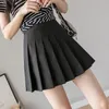 Kjolar mini pläterad kjol y2k dragkedja hög midja skola sommar koreansk stil A-line svart streetwear stor storlek grå kort