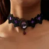 Vintage Black Lace Choker Necklaces Red Purple Rhinestone Europe Cosplay Chokers Short Necklace Jewelry For Women Halloween Party Gift