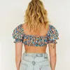 Ice Cream Print Crop Top Tie Front Low Cut Knot T-shirt Short Sleeve Sexy Clothes Women Tops Cloth