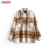 Tangada Vinter Kvinnor Grön Plaid Long Coat Jacket Casual High Quality Warm Overcoat Fashion Long Coats 3H04 211104