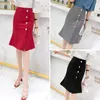 Skirts Office Lady Elegant Single-breasted Pencil Midi Womens Autumn High Waist Package Hip Skirt Black/Gray/Red Formal
