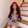 Dam Luvtröjor Sweatshirts Skeleton Luvtröja Dödskalletryck Svart Röd Lila Zip Up Bluza Damska Sweat Capuche Femme Vinter Höstkläder 2021