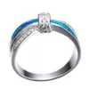 Lyxig Kvinna Blå Opal Sten Ringar Charm Silver Färg Tunna Bröllop Ringar För Kvinnor Söt Bride Crystal Bowknot Engagement Ring X0715