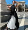 Kvinnor sexig designer svart vit halter bandage klänning två bitar set chiffong lång chic kväll maxi party vestido 210527