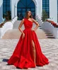 Dubai árabe barato simples sexy vermelho uma linha vestidos de baile um ombro alta divisão formal vestido de noite vestidos de festa vestido de baile feito sob encomenda