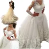 2022 Abito da sposa in pizzo con scollo a V con strascico staccabile Maniche lunghe Cappella Abiti da sposa Musulmano Arabo Dubai Abiti da sposa Custom Made Vestidos De Novia