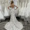 Klejnot Koronki Koronki Syrenki Suknie Ślubne Długie Rękawy Tort Pociąg Appliqued Tulle Plus Size Bridal Suknie Vestido de Novia