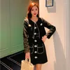 Women's Tracksuits Winter Fashion Tweed Short Coat And Dress High Quality Beading Sequins Slim 2 Piece Sets