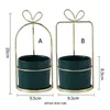 1pc Modern Ceramic Planter with Iron Gold Shelf White Porcelain Flowerpot Home Decor Water Planting Vase Without Hole Y200709