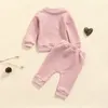 2st Casual Kids Höst Vinter Tracksuit Set Solid Färg Tjocka Långärmad Pullover Sweatshirt + Byxor för Little Boys Girls