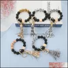 Keychains Fashion Accessories Black Frosted Wooden Bead Bracelet Keychain Pattern Tassel Pendant Bracelets Women Girl Key Ring Wrist Strap 7