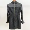 Casual Jurken Hoge kwaliteit Nice Runway Designer Dress Dames lange mouw Lion Metal Buttons Tweed Patchwork