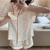 Qweek Katoenpakken met Shorts Girl Koreaanse Dames Pyjama Zomer Pyjama Cherry Print Pijama Korte Mouw Nachtkleding Nightie 210809