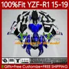 حقن هيكل السيارة ل Yamaha YZF-R1 YZF R 1 1000CC 2015-2019 104NO.157 أحمر أسود YZF R1 1000 YZF-1000 2015 2016 2018 2019 YZF1000 YZFR1 15 16 17 18 19 OEM FALTINGS