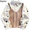 Neploe Japón Harajuku estilo falso blusa de dos piezas amor bordado camisa de manga larga Patchwork Pana Blusas primavera otoño 21302