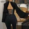 Missakso Frauen Tunika Hemd Schnürung Vintage Streetwear Tiefer V-Ausschnitt Bustier Korsett Tops Sommer Solide Sexy Laterne Ärmel Bluse 210625