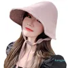 Sombrero de sol de punto de bruja coreana para mujer, gorro de pescador con protección UV de ala ancha grande tejido de lino con correa de cinta