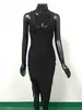 女性のファッションセクシーソリッドブラック包帯ドレススプリットデザイナー膝丈タンクイブニングパーティーVestido 210527