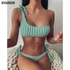 Ingaga Sexy Bikinis Swimsuit Swimwear Um ombro Biquini Push Up Ternos de Banho Printing Swim Suit 210621