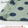 Yitimuceng Robes Femmes Été Vintage Polka Dot Midi Bouton Up Taille Haute Manches Courtes Vert Robe De Mode Coréenne 210601