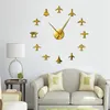 Newflying Vliegtuig Vechter Jet Moderne Grote Wandklok DIY Acryl Spiegel Effect Sticker Vliegtuig Silent Wall Clock Aviator Home Decor Ewd6606