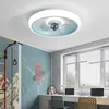 Nordic Acrylic LED Ceiling Fan Light Candy Color Dimming Children's Bedroom Dining Household Lighting With Remote Control