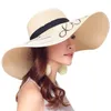 Sequin Picke Вышитый большой Brim Sun Hat Lady летнее женское солнце шляпу пляжа защита солнца складной соломенная шляпа