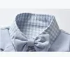 Tweedelige set voor baby jongens gentleman stijl kleding sets zomer katoen jongen korte mouw plaid shirt met bowtie + shorts kinderen pakken kinderen casual outfits