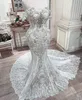 2021 Plus rozmiar arabski Aso Ebi luksusowe kryształy koronkowe suknie ślubne syrenka zroszony suknie ślubne Sexy suknie ślubne w stylu Vintage ZJ236