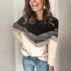 AELEGANTMIS緩い縞模様のニットプルオーバーセーター女性秋の暖かい編み物トップスレディースOネック長袖ジャンパーセーター210607