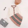 baby girls designer clothing sets fashion autumn kids knit outfits fall children long sleeve cardigan + stripe pleated skirt 2pcs suits S1240