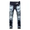 Trade Classic Retro Dżinsy Mężczyźni Prosto Slim Slim Decoration Decoration Light Fold Skinny Denim Spodnie Moda Stretch Hip Hop Jogger 211108