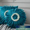 Mode Moderne Stijl Roze Wit Sierkussens 45 * 45cm Fluwelen Stikken 3D Chrysanthemum Kussen Taille Kussen Blauw Kussen Case Factory Prijs Expert Design Quality