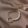 Link Chain Baroque Pearl Big Circle Alloy Bracelet Women Handmade Mix Strand Bead For Jewelry Gift Kent22