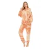 Women Pajamas Set Winter Warm Coral Fleece Sleepwear Pajamas Home Clothes Dye Printed Long Sleeve Pocket Hooded Nightwear X0526