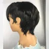 Svart Färg Glueless Korta Paryker Med Bangs Non Lace Brasiliansk Virgin Human Hair Bob Pixie Klipp peruk för kvinnor