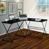 US Stock Commercial Furniture Techni Mobili L-Shaped Glass Computer Desk, Black a58