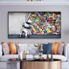 Behind The Curtain Canvas Paintings Graffiti Street Art Banksy Graffiti Art Cuadros Wall Art Pictures for Living Room Home Decor C205c