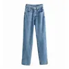 Toppies Kvinna Lång Jeans 115 cm Hög midja Övergripande sida Split Denim Pants Kvinna Byxor 211129